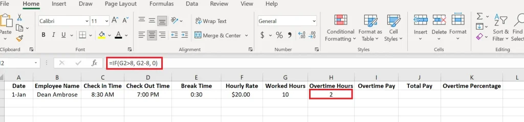how to calculate overtime in excel